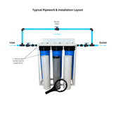3 - Stage Big Blue Descale Water Filtration System – 20 Inch, 2720 L/h (5 Micron Sediment + Carbon Block + Siliphos Cartridge) - H2O Warehouse